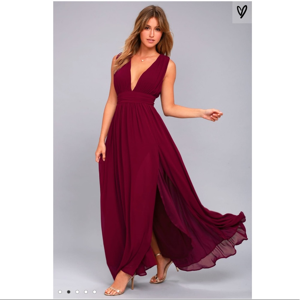 Lulu’s Heavenly Hues Burgundy Maxi Dress Medium